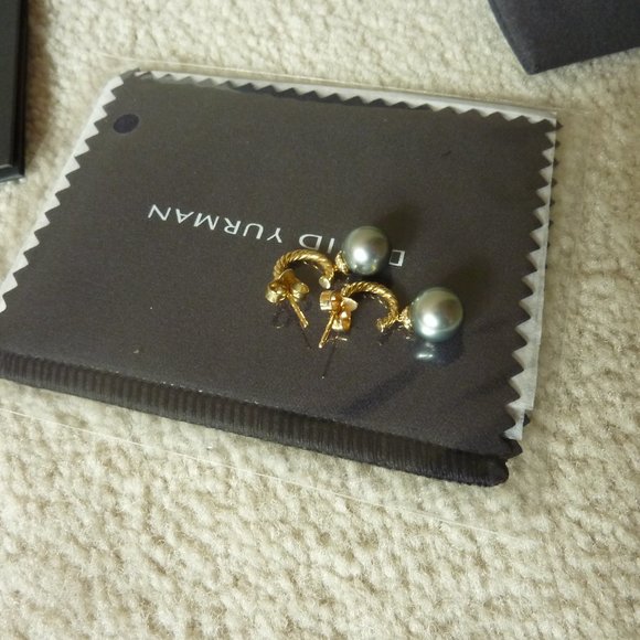 DAVID YURMAN 18K Gold 'Solari' Grey Pearl & Diamond Hoop Drop Earrings (NEW) - Picture 12 of 12